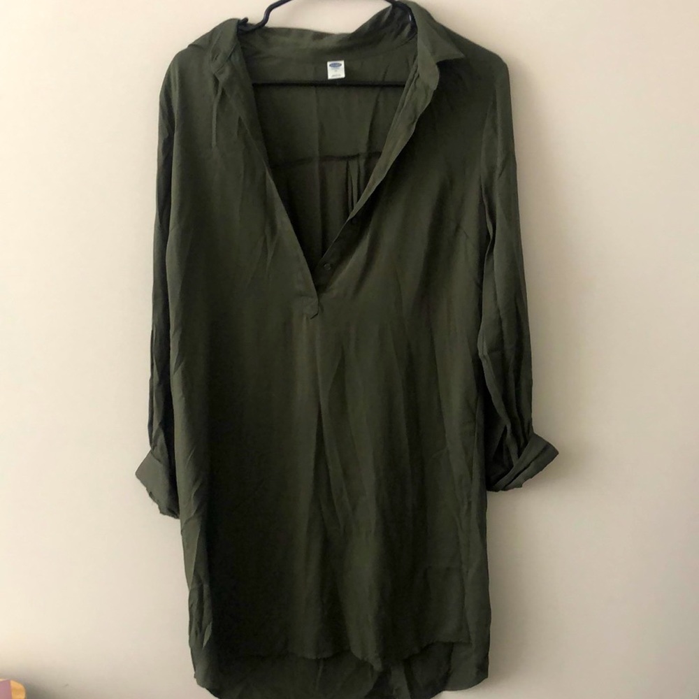 Medium, Olive Green, Front Button Dress
